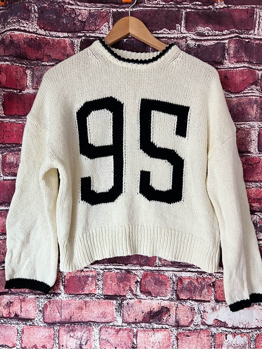HTF Anthropologie Porridge Sold Out 95 Varsity Graphic Wide Sleeve Sweater